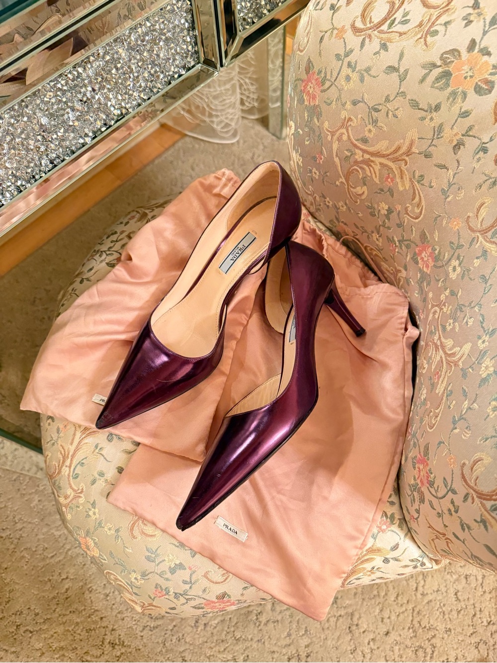 Prada Women’s Metallic Plum Pointed-Toe Pumps - Picture 3 of 12